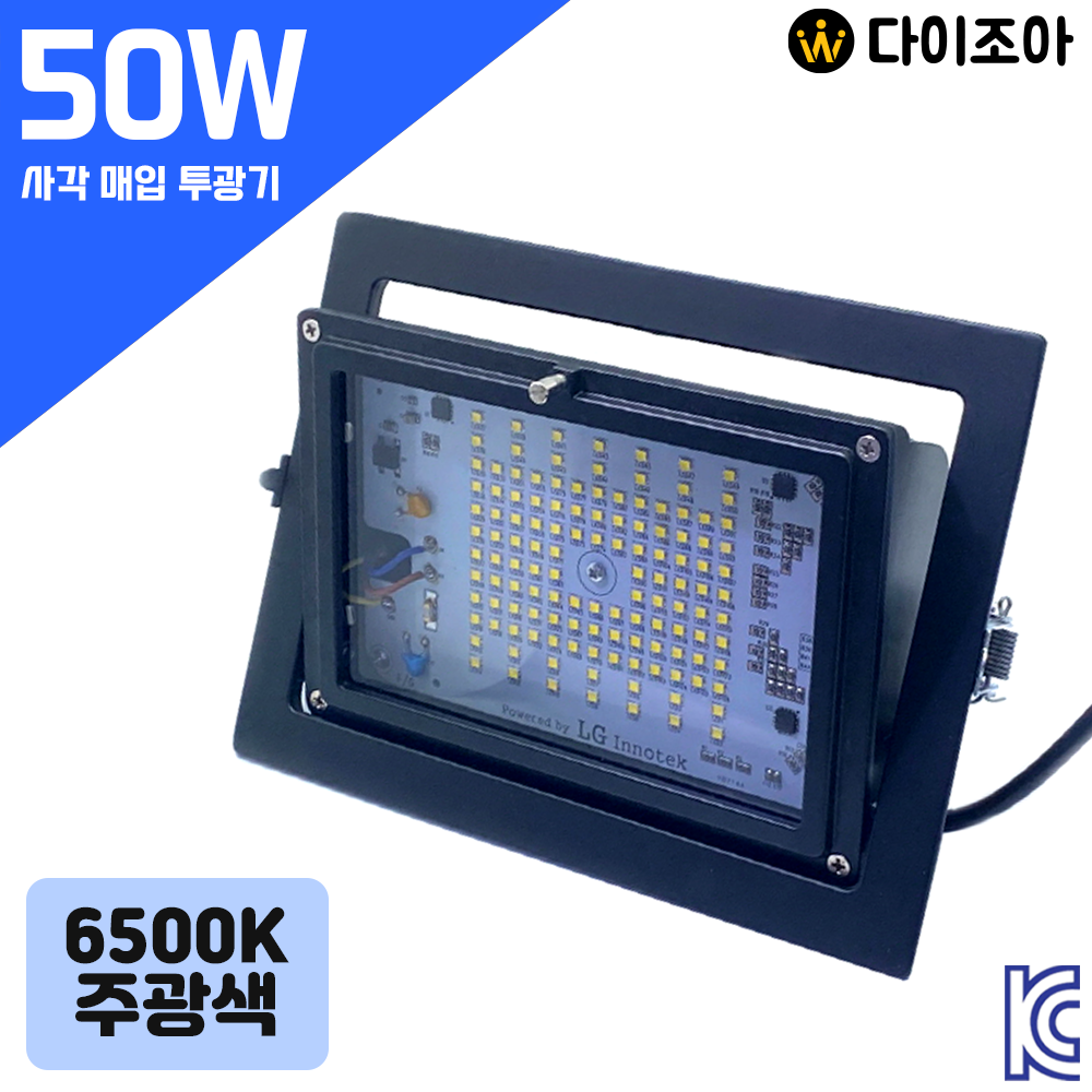 [반값할인] 파룩스 220V 50W 6500K 흑색 사각 매입 LED 투광기/ 매입 투광기/ 투광등기구/ LED램프/ 공장등 (KC인증)